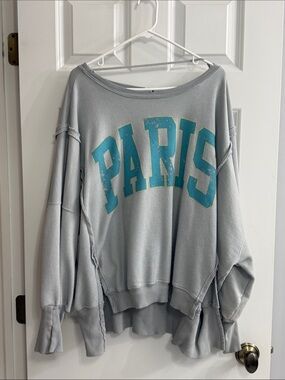 Free People Light Gray Camden with Teal PARIS Graphic